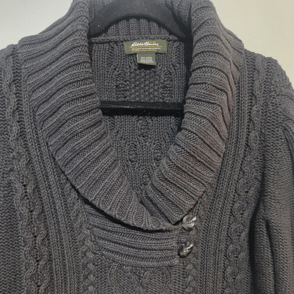 Cableknit Large Eddie Bauer Unisex Gray Shawl Collar Sweater